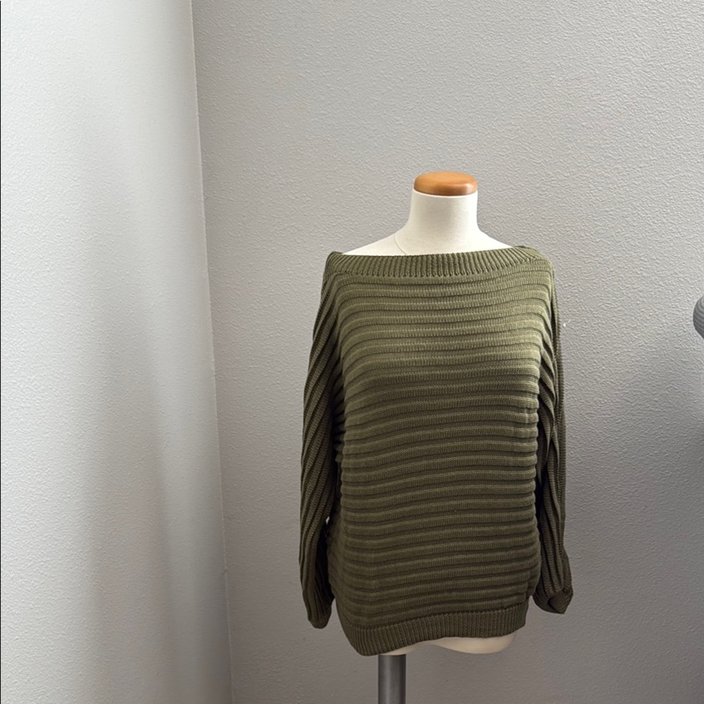 Olive Green Ribbed Knit Sweater
